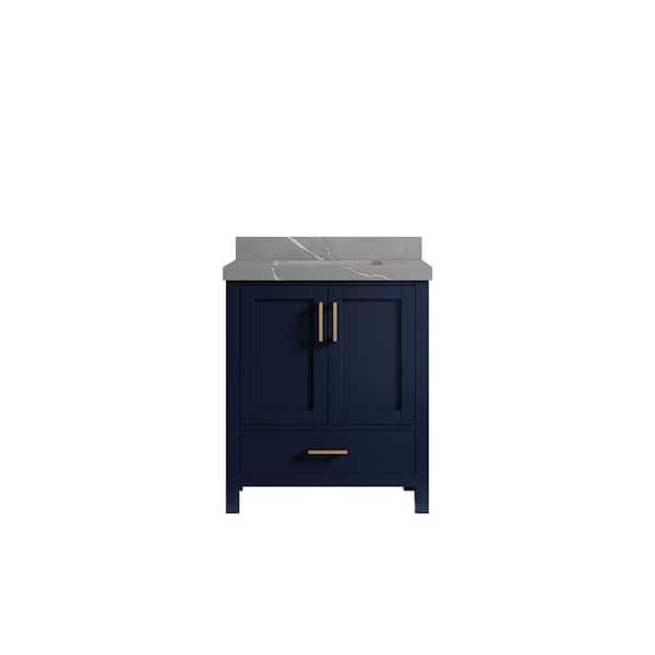 Willow Collections Malibu 30 in. W x 22 in. D x 36 in. H Bath Vanity in Navy Blue with 2 in. Piatra Quartz Top