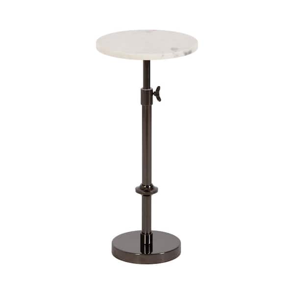 Kate and Laurel Engles 10 in. White/Pewter Round Marble End Table