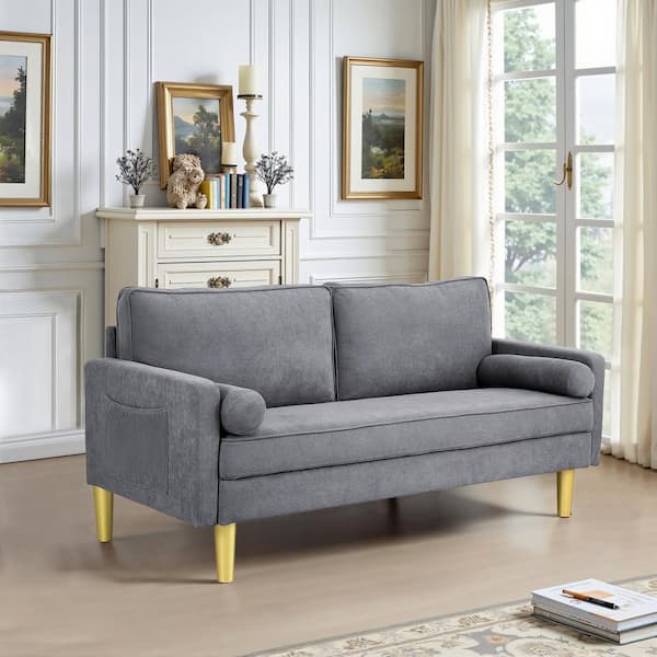 WONDER COMFORT Exquisite 65 in. Gray Polyester 2-Seater Loveseat with Side Pockets and Round Pillows