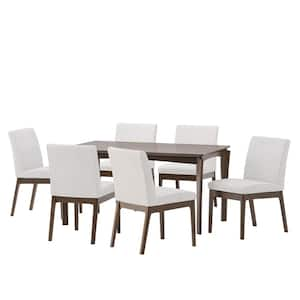 Carnelian Walnut and Light Beige Dining Set 7-Piece