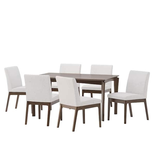 Noble House Carnelian Walnut and Light Beige Dining Set 7-Piece