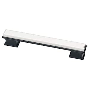 Dual Tone Luxe Square 5-1/16 in. (128 mm) Matte Black and Stainless Steel Cabinet Drawer Bar Pull