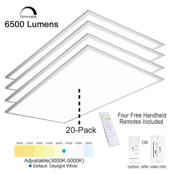 eSenLite 2 ft. x 4 ft. Integrated LED Panel Light Troffer 6500LM 630W Equivalent CCT Changeable (20-PC) EEBPTL2450W-RC20 - The Home Depot