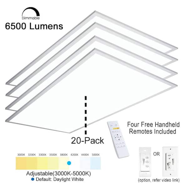 2 ft. x 4 ft. Integrated LED Panel Light Troffer Backlit 6500LM 630W Equivalent White Dim CCT Color Changeable (20-PC)