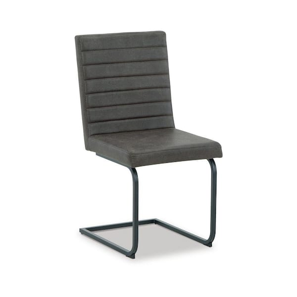 Benjara Gray and Black Vegan Faux Leather C-Shaped Metal Base Side Dining Chair (set of 2)