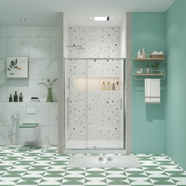 Unbranded 48 in. W x 71 in. H Pivot Framed Shower Door in Chrome Finish with Clear Tempered Glass