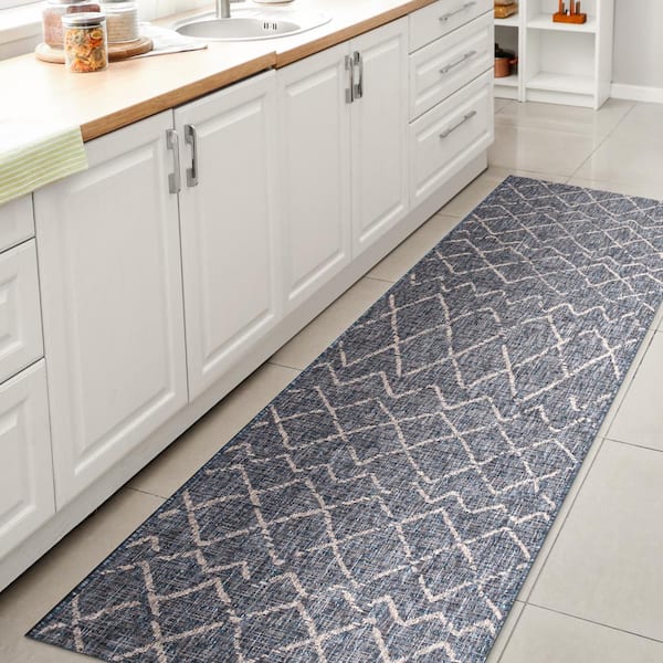 JONATHAN Y Madaba Moroccan Trellis Navy/Light Gray 2 ft. x 10 ft. Indoor/Outdoor Area Rug