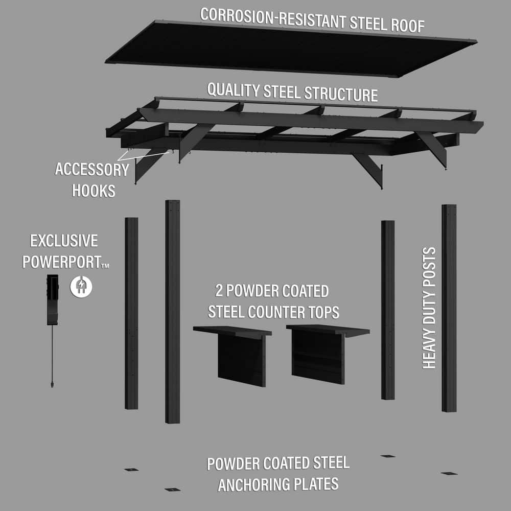 Rockport XL Black Steel Grill Gazebo with Countertops