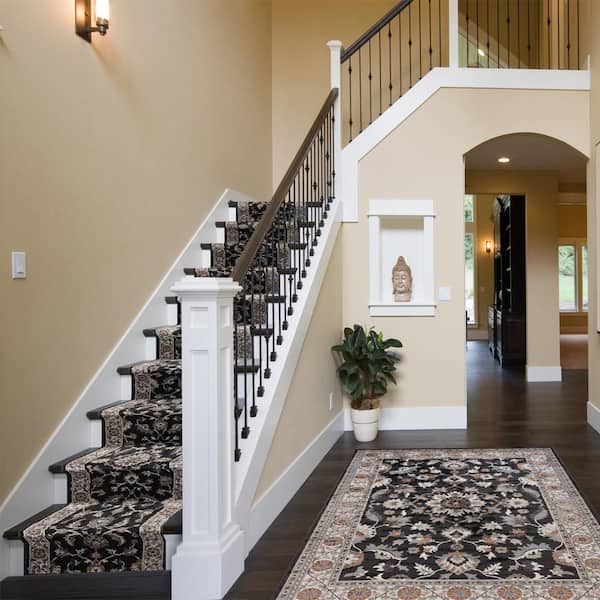 Capri Elina Deep Blue/Whitecap 33 in. W x 12 in. L, Your Choice Length Stair Runner Coverage Area 2.75 sq. ft. per LF