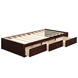 41.9 in. W Cherry Twin Size Wooden Bed Frame For Kids and Adult, Platform Bed Frame with Drawers and Wooden Slats