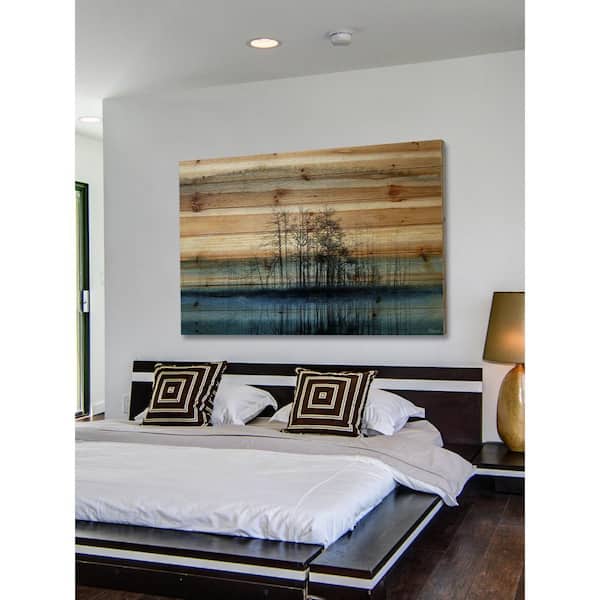 Unbranded 30 in. H x 45 in. W "Tree Isle Reflects" by Parvez Taj Printed Natural Pine Wood Wall Art