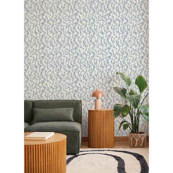 Cipher Blue Geometric Faux Grasscloth Wallpaper Sample