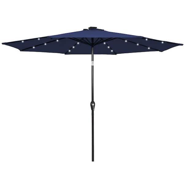 Gymax 9 ft. Market Solar Tilt Patio Umbrella in Navy with Crank Outdoor Patio Navy