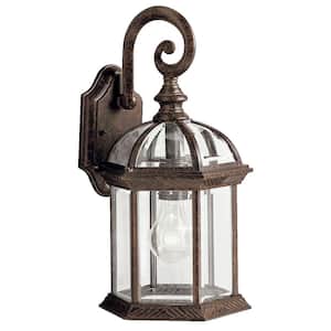 Barrie 15.5 in. 1-Light Tannery Bronze Outdoor Hardwired Wall Lantern Sconce with No Bulbs Included (1-Pack)