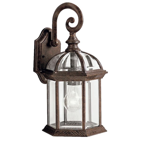 KICHLER Barrie 15.5 in. 1-Light Tannery Bronze Outdoor Hardwired Wall Lantern Sconce with No Bulbs Included (1-Pack)