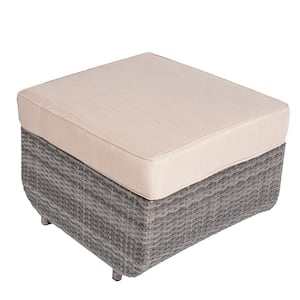 Penny Grey Wicker Outdoor Ottoman with Beige Cushion