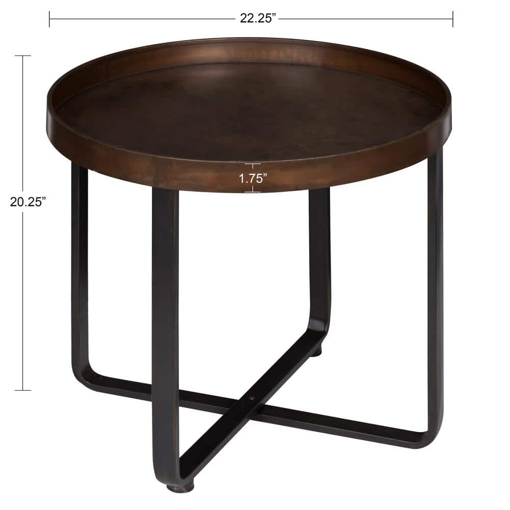 Zabel Round Bronze and Black Metal End Table, 24.5"