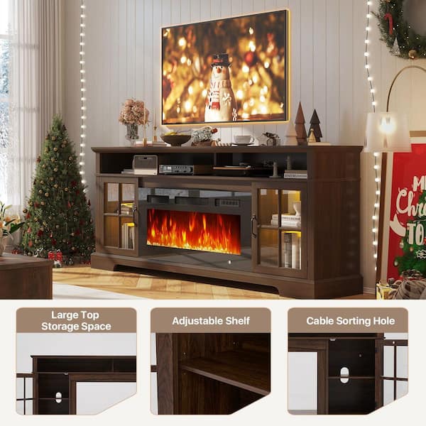 テレビ FIRE Sizzim 70 in. Freestanding Engineered Wood Electric Fireplace TV