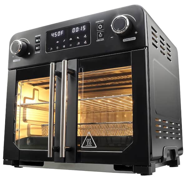 Elite Gourmet 24.5 qt. Programmable 23L French Door Air Fryer Oven with 10 Menu Functions, and Interior Light, Black