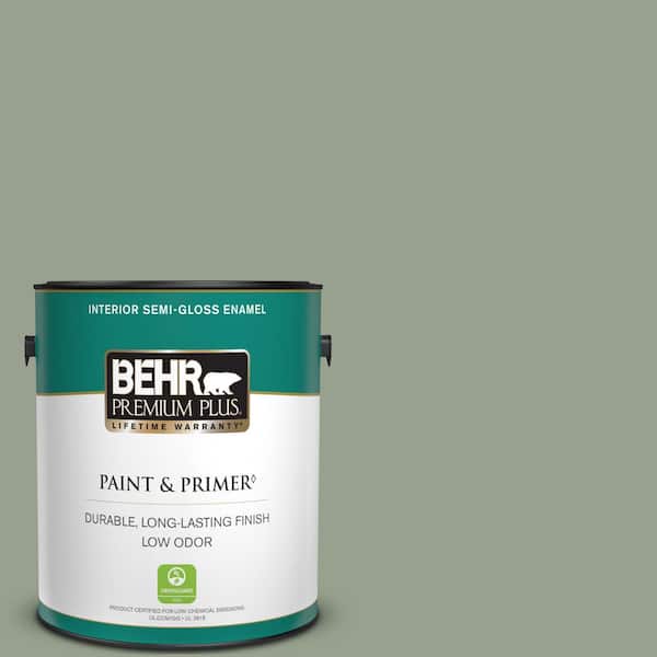 BEHR PREMIUM PLUS 1 gal. #N390-4 Bitter Sage Semi-Gloss Enamel Low Odor Interior Paint & Primer
