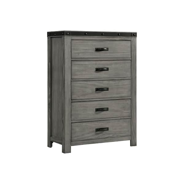 Picket House Furnishings Montauk Gray 5-Drawer 34 in. Wide Chest of Drawers