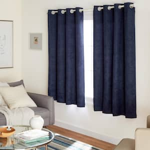 Lustre Navy Solid Woven Room Darkening Grommet Top Curtain, 52 in. W x 63 in. L (Set of 2)