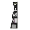 Black S-shaped corner bookcase filled with decor.