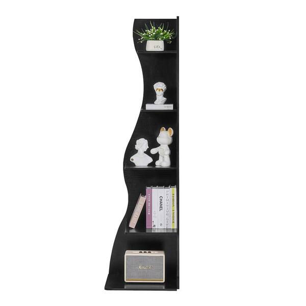 VECELO 5-Tier Wave Corner Bookcase in Black, 70 in. Tall MDF S