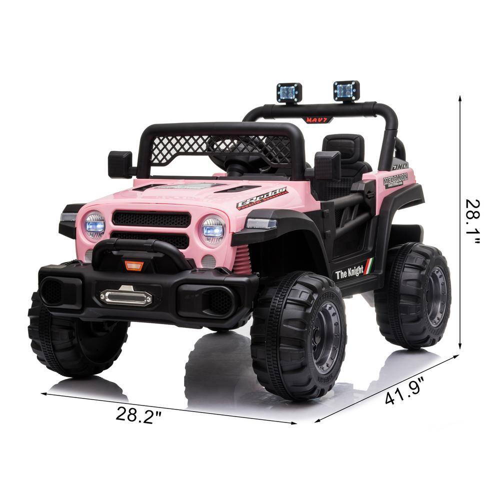 Pink 12V Kids Ride-On Truck with Remote Control and LED Lights
