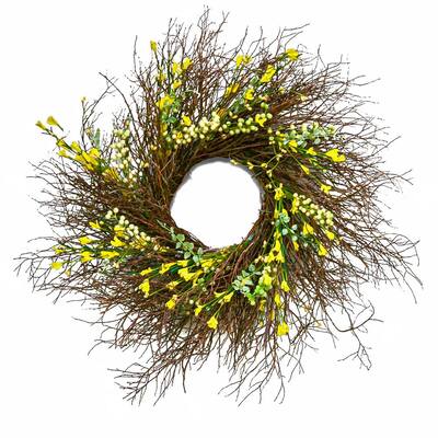 24 in. Artificial Spring Yellow Forsythia Wreath