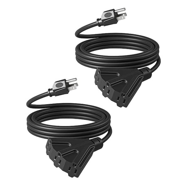 10 ft. 16/3 Heavy Duty SJTW Indoor/Outdoor Extension Cord with Tri-Tap Splitter, Black (2-Pack)