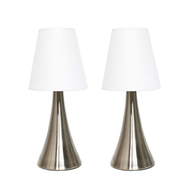 Creekwood home 11.42 in. Chic and Contemporary Mini Touch Lamp Duo, for Bedroom, Living Room, Hallway, Brushed Nickel with White Shades