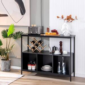 Black Sideboard Kitchen Storage Cabinet Open Shelf with 3 Compartments Buffet
