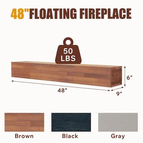 48 in. W x 9 in. D Rustic Brown Floating Shelf, Reclaimed Wood