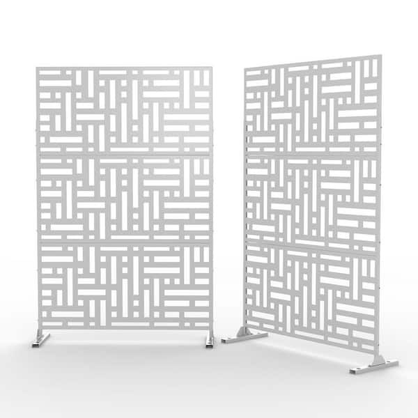 Tunearary White Metal Outdoor Privacy Screen with Stand, Freestanding ...