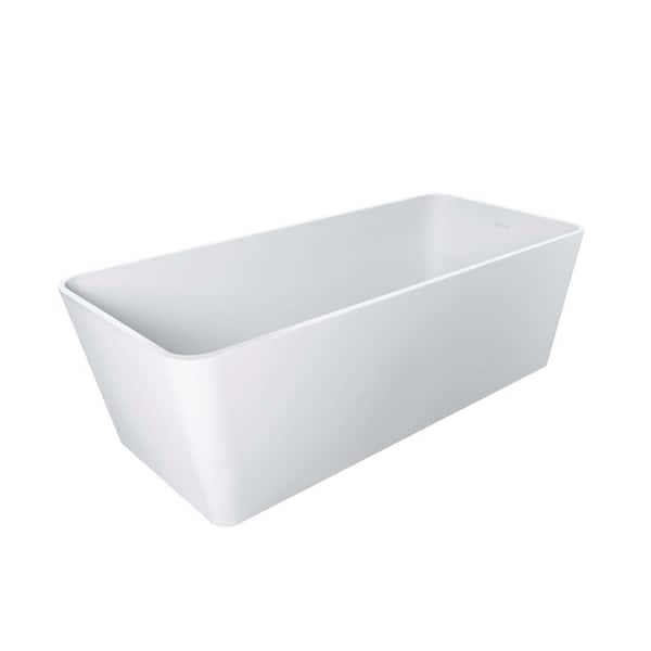 66.90 in. x 31.50 in. Flat Bottom Solid Surface Freestanding Soaking Bathtub with Left Drain in Matte White
