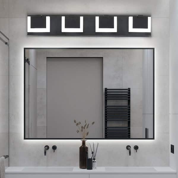 30 in. 4 Light Black Vanity Light Bar with Matte Black Finish Dimmable 5500K Light