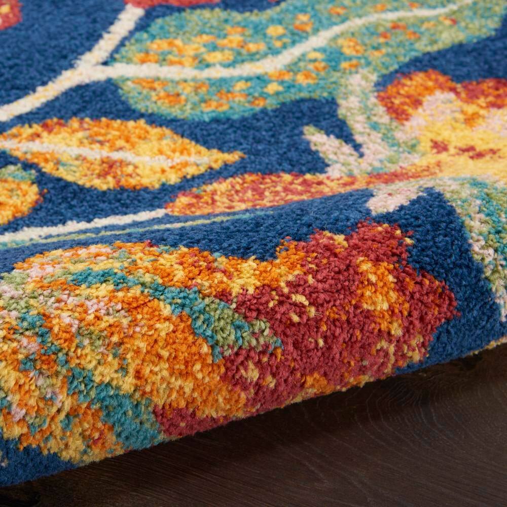Vibrant Boho Navy Multicolor Floral Synthetic 2'3" x 7'6" Area Rug