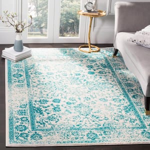 Adirondack Ivory/Teal 6 ft. x 9 ft. Border Area Rug