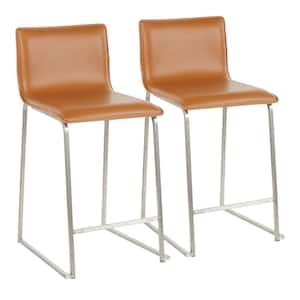 Mara 26 in. Camel Faux Leather and Stainless Steel Counter Stool (Set of 2)