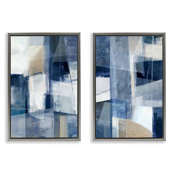 Blue and Neutral Geometrics by Hannah Dawson 2-Pieces Gray Floater Frame Abstract Graphic Art Print 31 in. x 21 in.