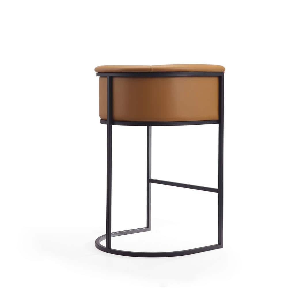 Modernist Camel & Black Metal Barstools - Set of 3