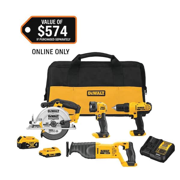 20V MAX Cordless 4 Tool Combo Kit with (1) 20V 4.0Ah Battery, (1) 20V 2.0Ah Battery, and Charger