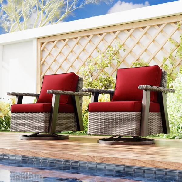 JOYSIDE 2-Pack Wicker Patio Outdoor Rocking Chair Swivel