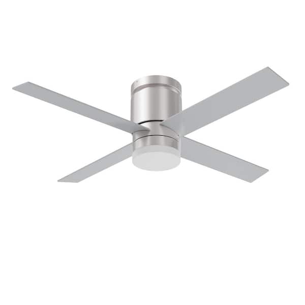 52 in. Satin Nickel Silver Flush Mount Fandelier Ceiling Fan with Integrated LED Included with Remote Included