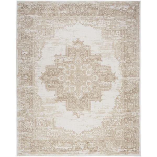 8 ft. x 10 ft. Beige and Ivory Medallion Power Loom Distressed Area Rug