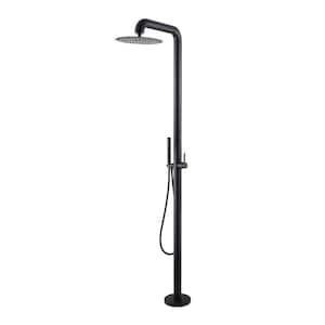 Outdoor Exposed Single-Handle Freestanding Tub Faucet with Rainfall Shower Head in Matte Black