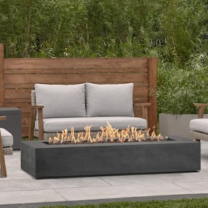 Brookhurst 72 in. W x 12 in. H Outdoor GFRC Liquid Propane Fire Pit in Carbon with Lava Rocks