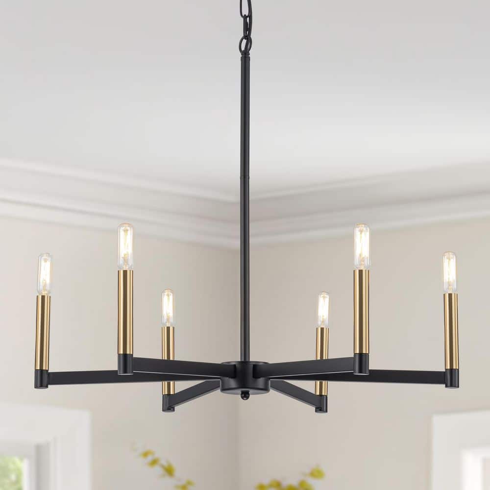 TinHon 6-Light Modern Black and Gold Chandelier, Farmhouse Dining