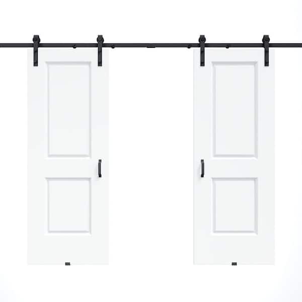 60 in. x 80 in. 2 Panel White Primed Hollow Core MDF Sliding Barn Door with Hardware Kit Handle Included
